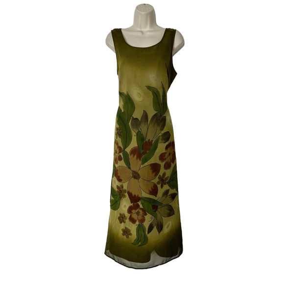 Vintage Adrianna Papell Art To Wear Floral Maxi Dress Medium Green Sheer India - Picture 2 of 10